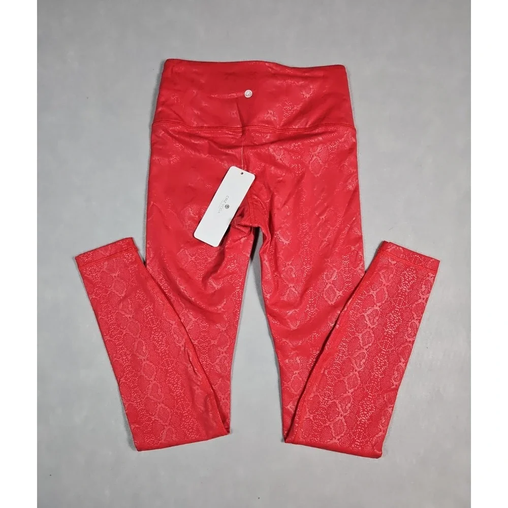 CRZ Yoga Womens Red Snakeskin Print Faux Leather Leggings Size XS NWT